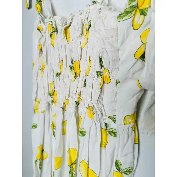SLATE & WILLOW Yellow White Lemon Print Sweetheart Neckline Midi Dress Size XS - Picture 12 of 12